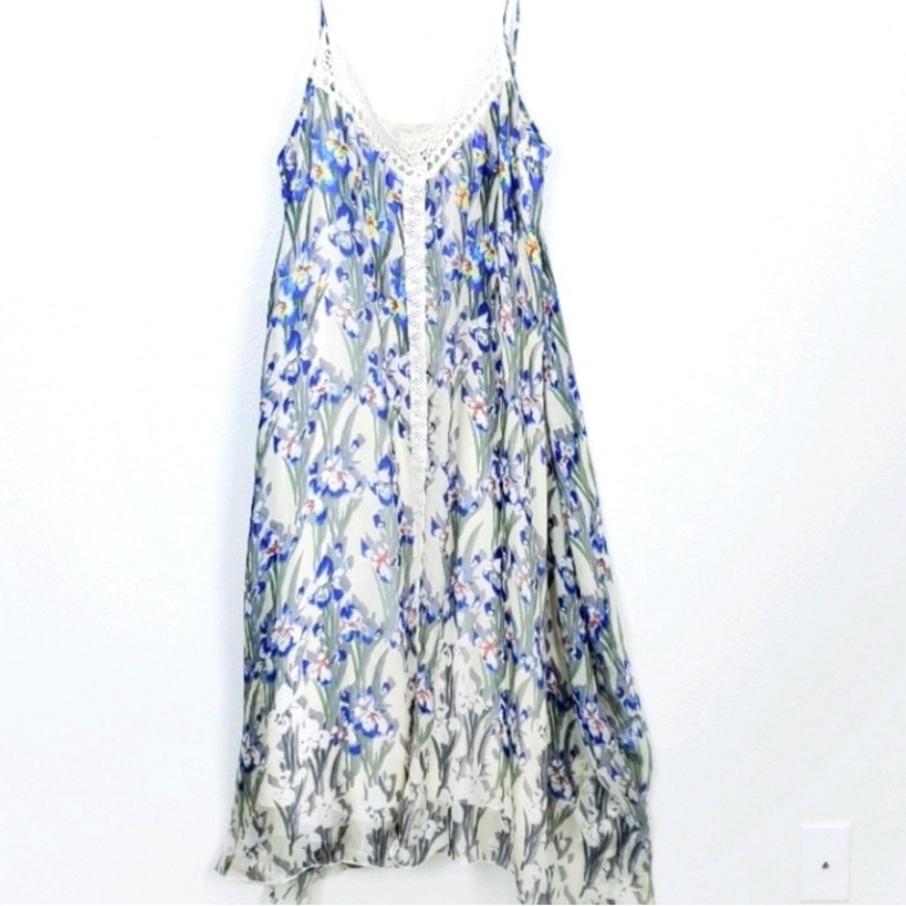 Johnny Was Cream Slip Midi Dress with Blue and Green Floral Print - Picture 2 of 11